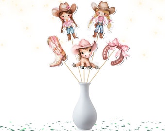 5 charmants centres de table cow-girl roses - Idéal pour les baby showers et les fêtes d'anniversaire sur le thème western