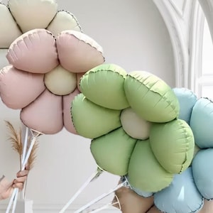 Gänseblümchen-Blumen-Ballonset - Pastell-Aluminiumfolienballons für Frühlingsfeiern, Babypartys und Gartenpartys