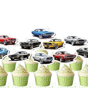 Classic Muscle Car Cupcake Toppers - Set of 10 | Vintage Car Party Decorations | Car Enthusiast Cake Toppers