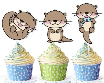 10 pcs Otter Cupcake Toppers - Charming Otter Cake Decorations for Fun-Filled Celebrations