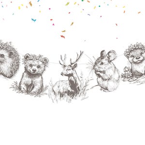 Woodland Animal Banner – 5 FT Rustic Forest Garland with Animal Cutouts – Vintage Sketch Style Baby Shower or Birthday Party Decoration