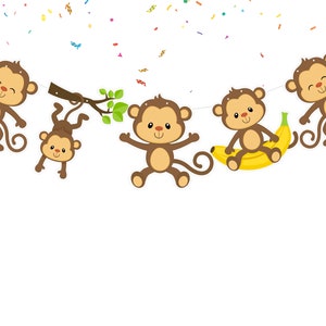 Bannière d'anniversaire singe animaux de la jungle Animaux du zoo mignons Articles de fête Baby Shower | Décorations d'anniversaire pour singes, animaux aquarelles