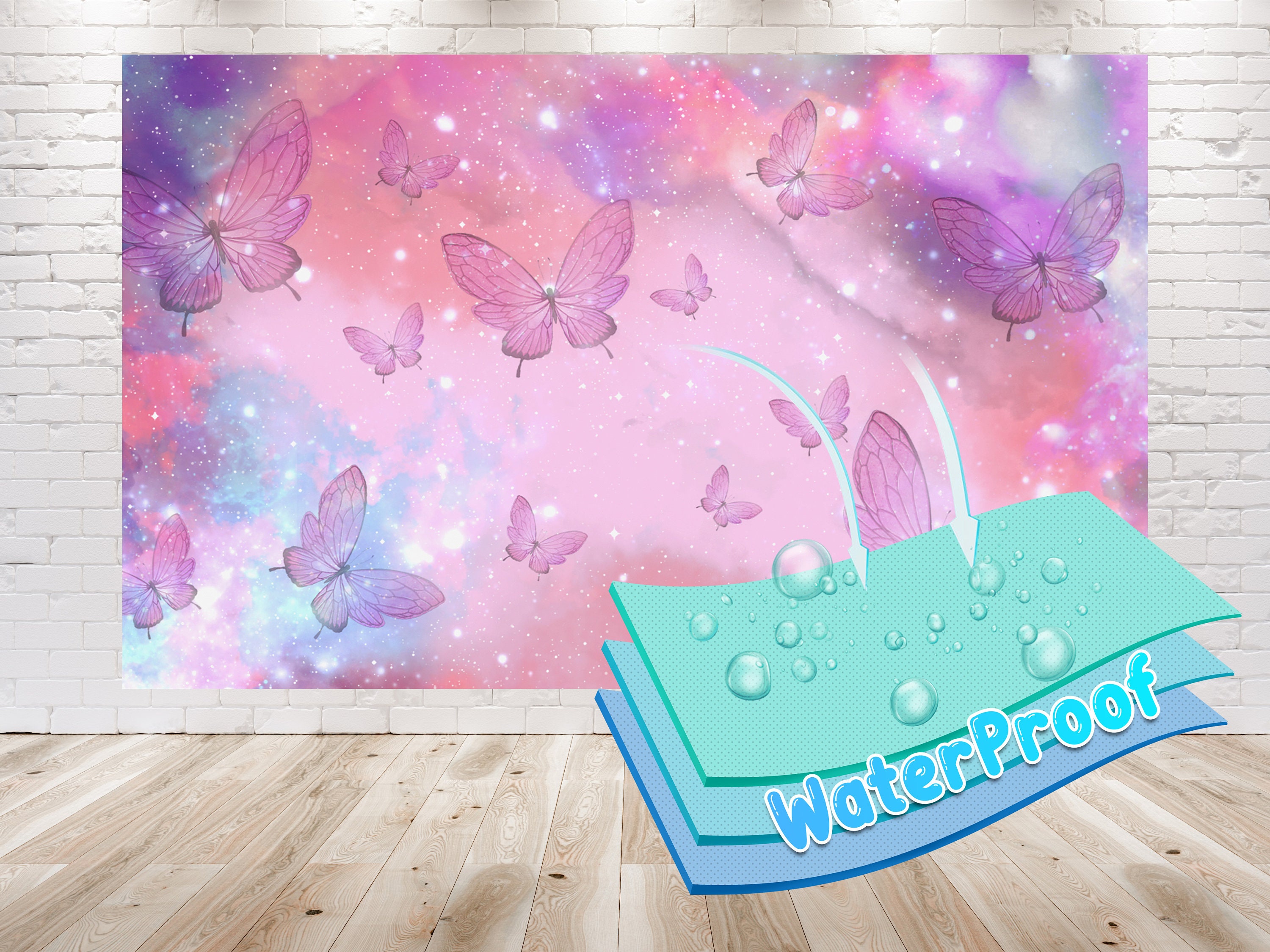 Schmetterling 'Happy Birthday' Hintergrund-Banner – Rosa/Lila, 150 X 100 Cm, Aus Polyester Für Geburtstagsfeiern & Fotografie (Aquarell-Design)