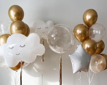 Dreamy Cloud & Gold Balloon Set | Whimsical Decor for Baby Showers and Birthday Parties