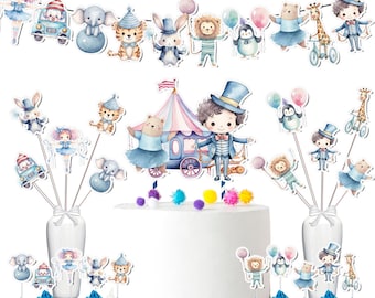 Circus Party Decoration Set - Includes Cake Topper, Cupcake Toppers, Banner, and Centerpieces - Perfect for Magical Circus-Themed Events