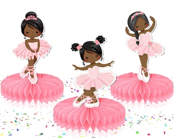 5 Pcs Elegant Pink Afro Ballerina Honeycomb Decorations - Perfect for Baby Showers & Birthday Celebrations