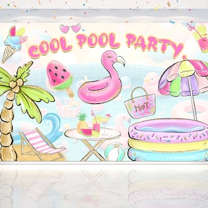5x3 FT Sparkling Pool Party Backdrop - &#39;Cool Pool Party&#39; Theme for Birthday Celebrations