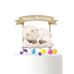 Baby Lamb Farm Animals Birthday Cake Topper for Theme Sheep Party Supplies and Decorations