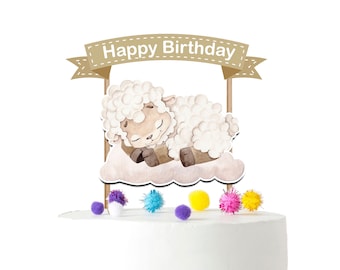 Baby Lamb Farm Animals Birthday Cake Topper for Theme Sheep Party Supplies and Decorations