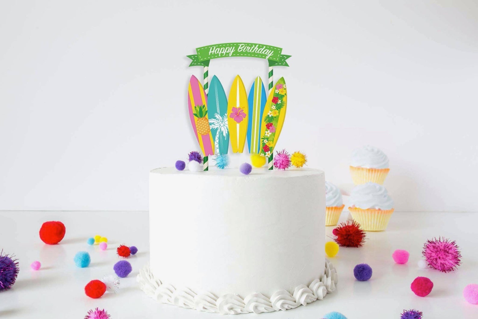 Colorful Surfboard Cake Topper Set - Tropical Beach Themed Birthday ...