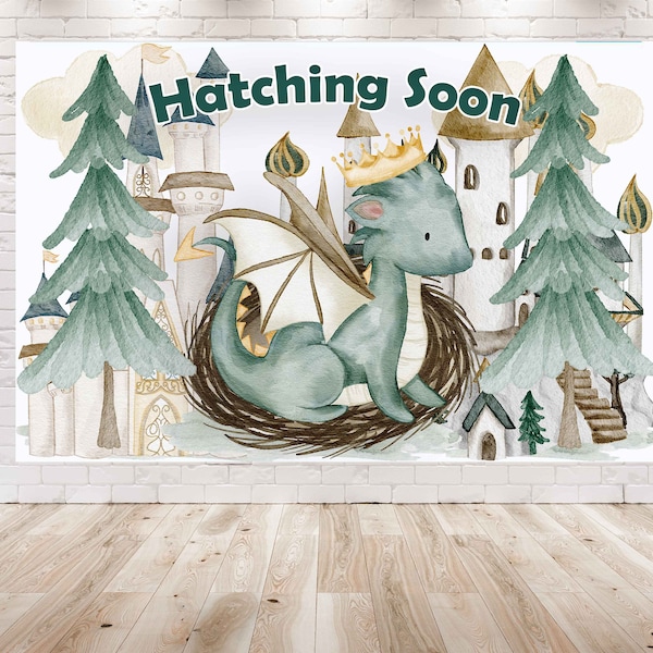 5x3FT Hatching Soon Dragon Backdrop for Baby Shower Party Decorations . Magic Dragons Background for Baby Shower. Dragons Theme Photo Banner