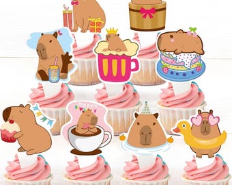 Capybara Cupcake Toppers Set of 18 – Funny Animal Party Decorations, Cute Capy Birthday Picks for Kids & Adults