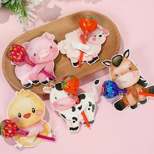 Lot de 48 cartes porte-sucettes animaux de la ferme, adorables accessoires de fête de basse-cour pour anniversaires d'enfants et baby showers