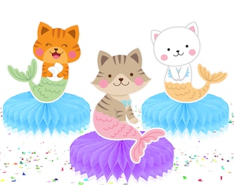 Mermaid Cats Birthday Baby Shower Honeycomb Centerpieces | Mercats Baby Shower Table Decorations Birthday Party Supplies