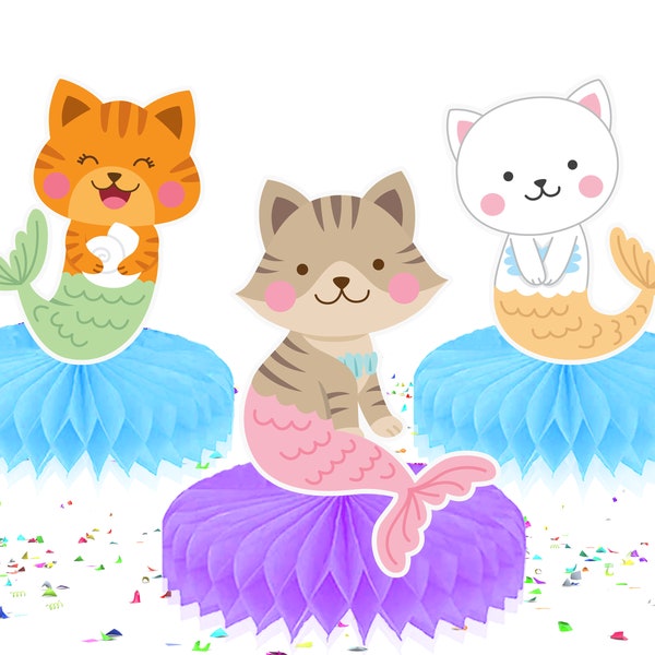 Mermaid Cats Birthday Baby Shower Honeycomb Centerpieces | Mercats Baby Shower Table Decorations Birthday Party Supplies