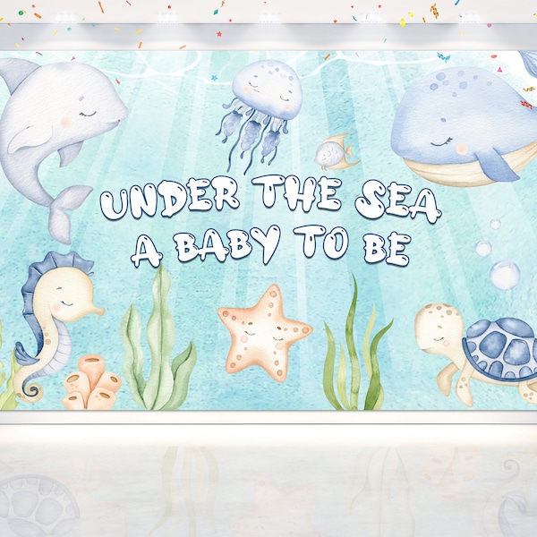 Under The Sea Backdrop 5x3 FT - Gentle Ocean Creatures Baby Shower Decor, Serene Marine Photo Background for 'A Baby To Be' Celebration