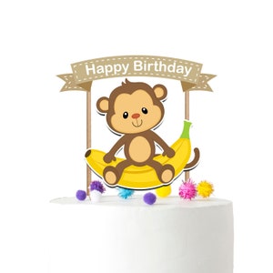 Jungle Animals Monkey Birthday Cake Topper for Zoo Theme Party Supplies and Decorations