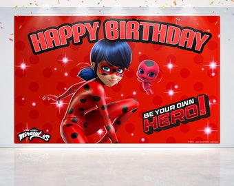 5x3FT Miraculous Ladybug Backdrop for Birthday Party Decorations. Cartoon Miraculous Ladybug Background for Theme Birthday.