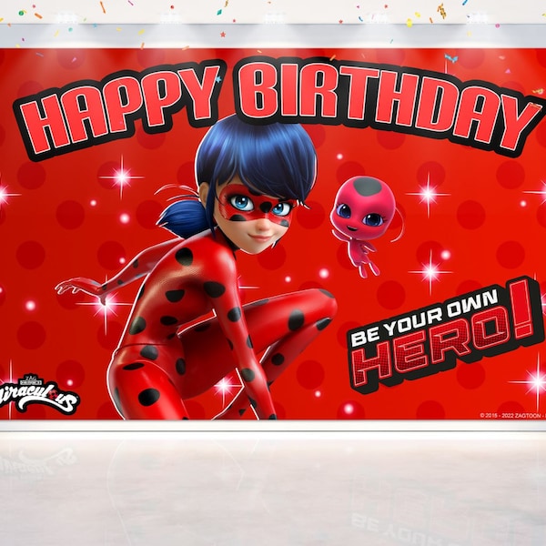 5x3FT Miraculous Ladybug Backdrop for Birthday Party Decorations. Cartoon Miraculous Ladybug Background for Theme Birthday.