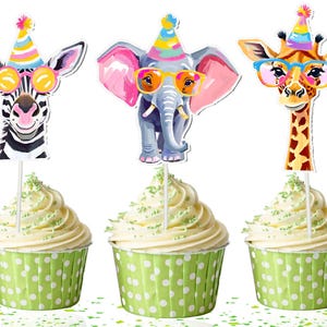 Jungle Animal Cupcake Toppers – 10 PCS Colorful Safari Party Decorations, Wild One Birthday Animals , Zoo Theme Cupcake Picks