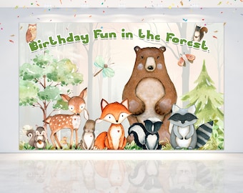 5x3 FT Enchanted Forest Woodland Animals Backdrop for Birthday - Baby’s Enchanted Forest