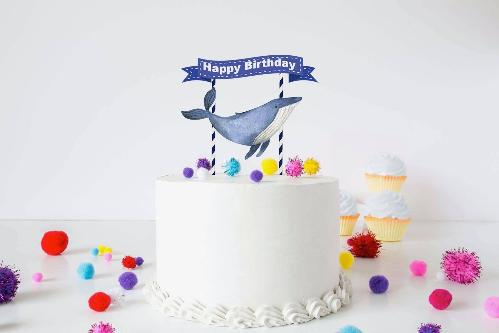 thumbnail image 2 of Blue Whale 1st Happy Birthday Cake Topper For Kids - This Is A Cute... 2 of 10