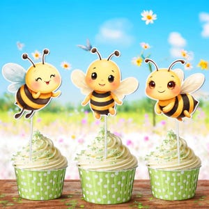 Bee Cupcake Toppers – 10 PCS Bumble Bee Picks for Baby Shower or Birthday – Bee Theme Party Decorations