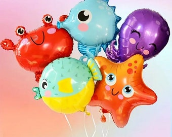 Under the Sea Balloon Set - 5 Piece Marine Animal Foil Balloons for Ocean Themed Parties, Birthdays, and Decorations