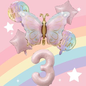 Butterfly Balloon Set - 6pcs Number & Happy Birthday Balloons, Ideal for Princess Parties