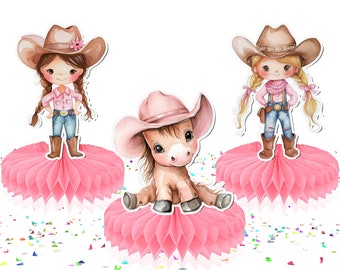 Charmante table de cow-girl rose, 5 nids d'abeilles - Parfaite pour les baby showers rustiques et les fêtes d'anniversaire western