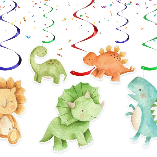 Dinosaur Streamers for kids | Watercolor Dino Swirls | Cute Dinosaurs Hanging Ceiling Streamers Swirl for Birthday , Baby Shower etc.