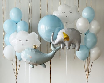 Awesome Clouds Balloon Set - Blue and White Balloons for Baby Showers & Birthdays - Calm Sky-Themed Decor