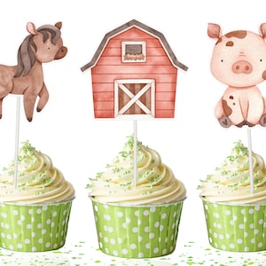 10 Pcs Girl Farm Cupcake Toppers Boho Farm animals Theme | Farm animals Party Supplies for Birthday , Baby Shower | Farm Theme Decoration