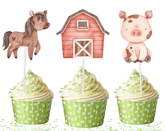 10 Pcs Girl Farm Cupcake Toppers Boho Farm animals Theme | Farm animals Party Supplies for Birthday , Baby Shower | Farm Theme Decoration