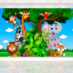 5x3FT Jungle Animals Backdrop for Birthday | Baby Shower Party Decoration. Safari Background for Baby Shower. Zoo Photo Banner