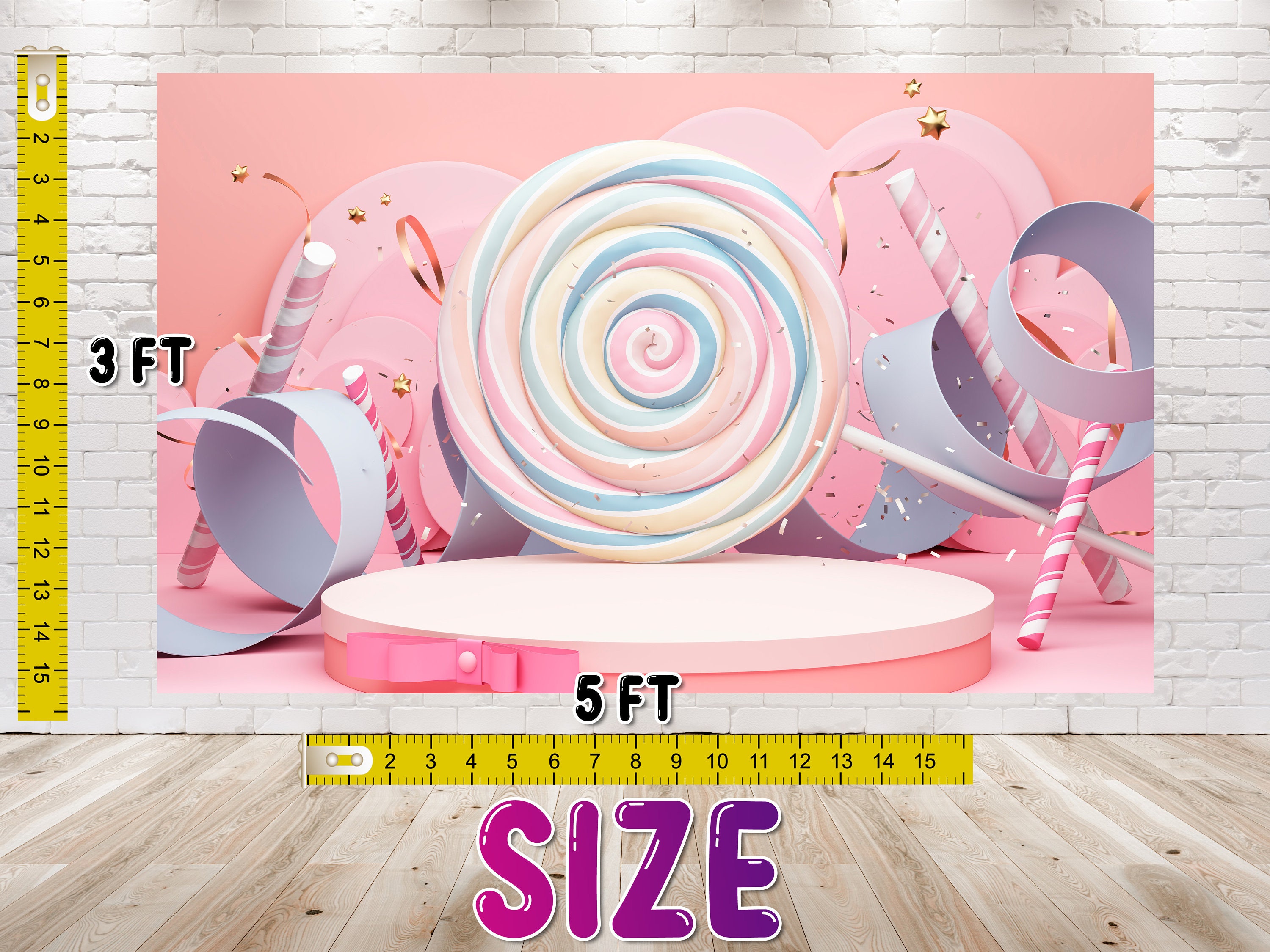 5x3FT Pink Lollipop Backdrop