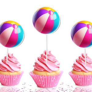 Beach Ball Cupcake Toppers - Set of 10 - Fun Summer Party Decor - Tropical Beach-Themed Cupcake Decorations