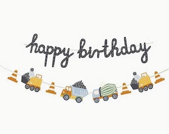 Pastel "Happy Birthday" Construction Vehicle Party Garland - Kids Birthday Decorations