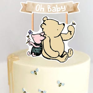 Winnie Pooh-Themed &quot;Oh Baby&quot; Cake Topper – Baby Shower & Gender Reveal Decoration