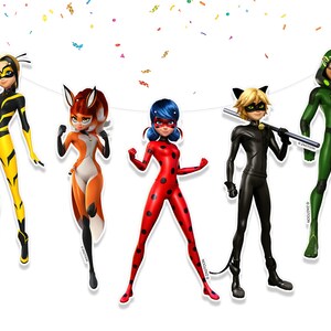Miraculous Ladybug Banner for Birthday Decorations. Cartoon Miraculous Ladybug Friends Wall Decor for Theme Party.