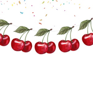 Cherry Birthday Banner Cute Watercolor Cherries Party Supplies Baby Shower| Birthday Decorations for Cherry fruit trees