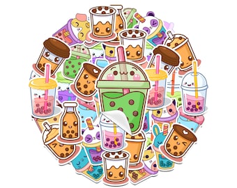 25 Boba Tea Stickers Pack - Cute and Colorful Vinyl Decals for Laptops, Water Bottles, Planners - Perfect for Bubble Tea Lovers