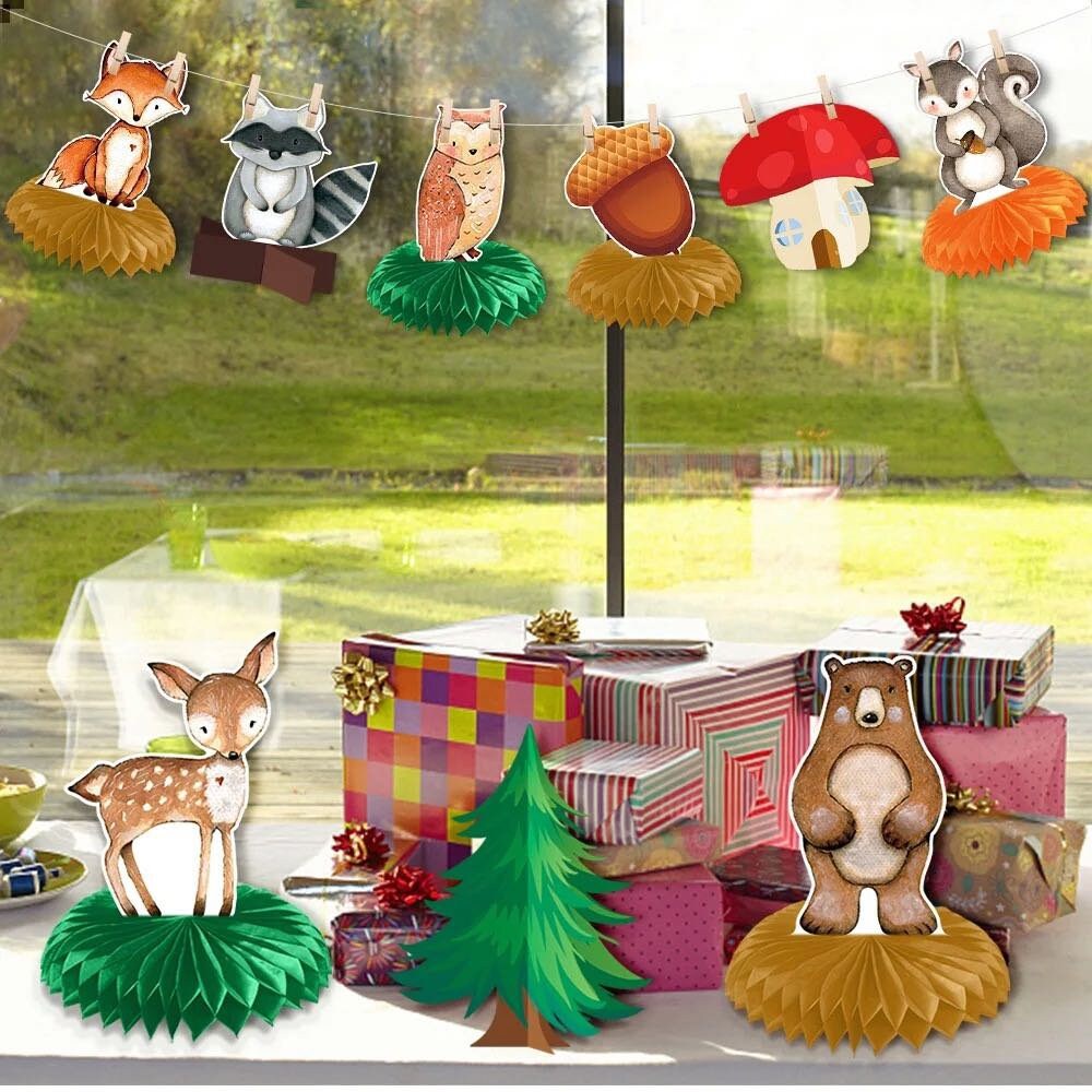 6 pezzi centrotavola a nido d'ape per animali da fattoria, palline per torte a tema fattoria, toppers da tavolo, fornure per feste da fienile, decorazioni da tavola 3D per animali da fattoria
