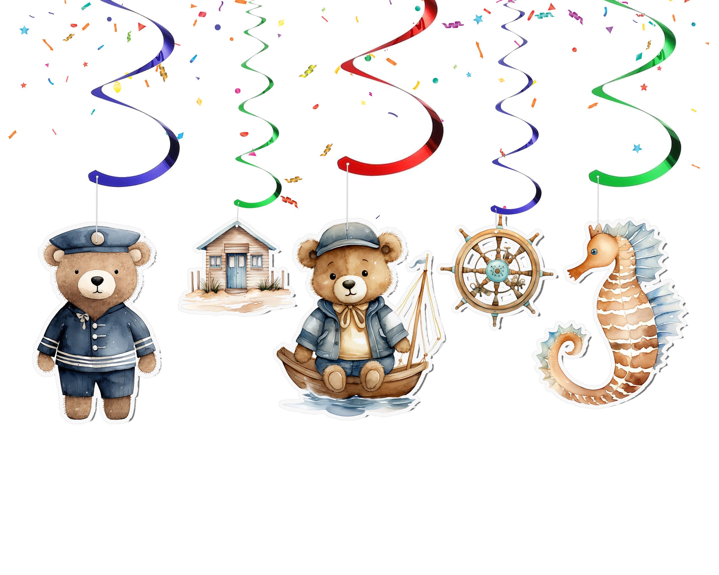 10pcs Teddy Bear Sailor Hanging Streamers Nautical Party Decorations