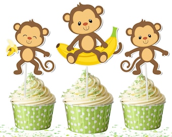 10 pcs Monkey Cupcake Toppers - Playful Monkey Cake Decorations for Fun-Filled Parties