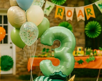 Dinosaur Balloon Set – Dino Party Decorations for Kids – T-Rex, Pterodactyl, Cute Dino & Number Balloon – Boys Birthday Decor