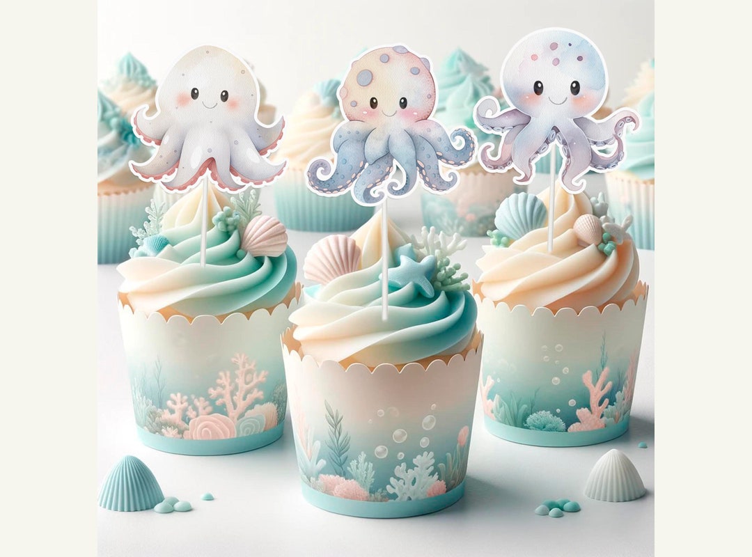 10 Pcs Octopus Cupcake Toppers for Baby Shower and Birthday - Under-the ...