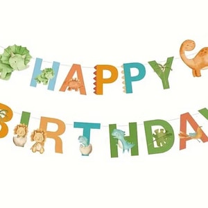 Dinosaur Happy Birthday Banner XL - Pre-Assembled On String, Ready To Hang, T-Rex Dino Party Decor For Boys, Girls, Kids, Adults - View #2