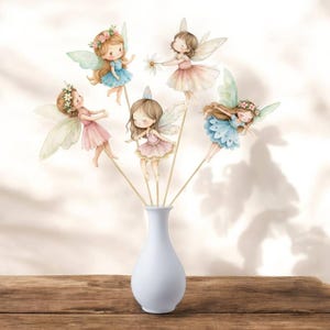 Fairy Centerpiece Sticks – 5 PCS Fairy Cutouts for Table Decoration – Enchanted Garden or Woodland Party Decor