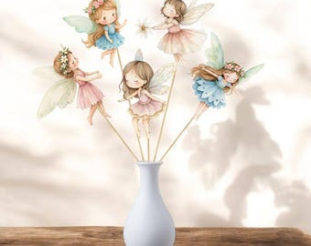 Fairy Centerpiece Sticks – 5 PCS Fairy Cutouts for Table Decoration – Enchanted Garden or Woodland Party Decor